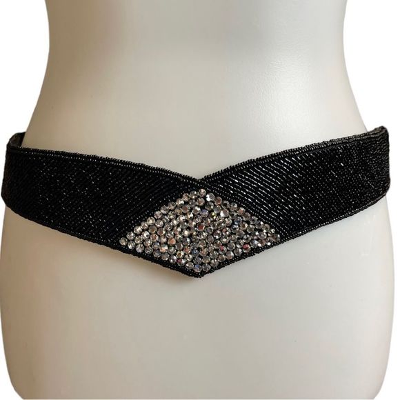 Vintage REGALE Beaded/Rhinestone Belt Size Large - Picture 2 of 8